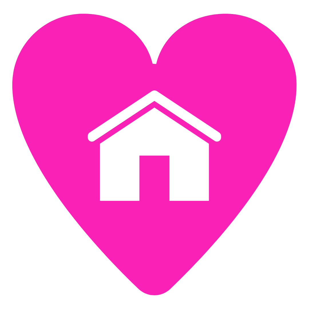 icon of a pink heart with a shape of a house in the middle of the heart