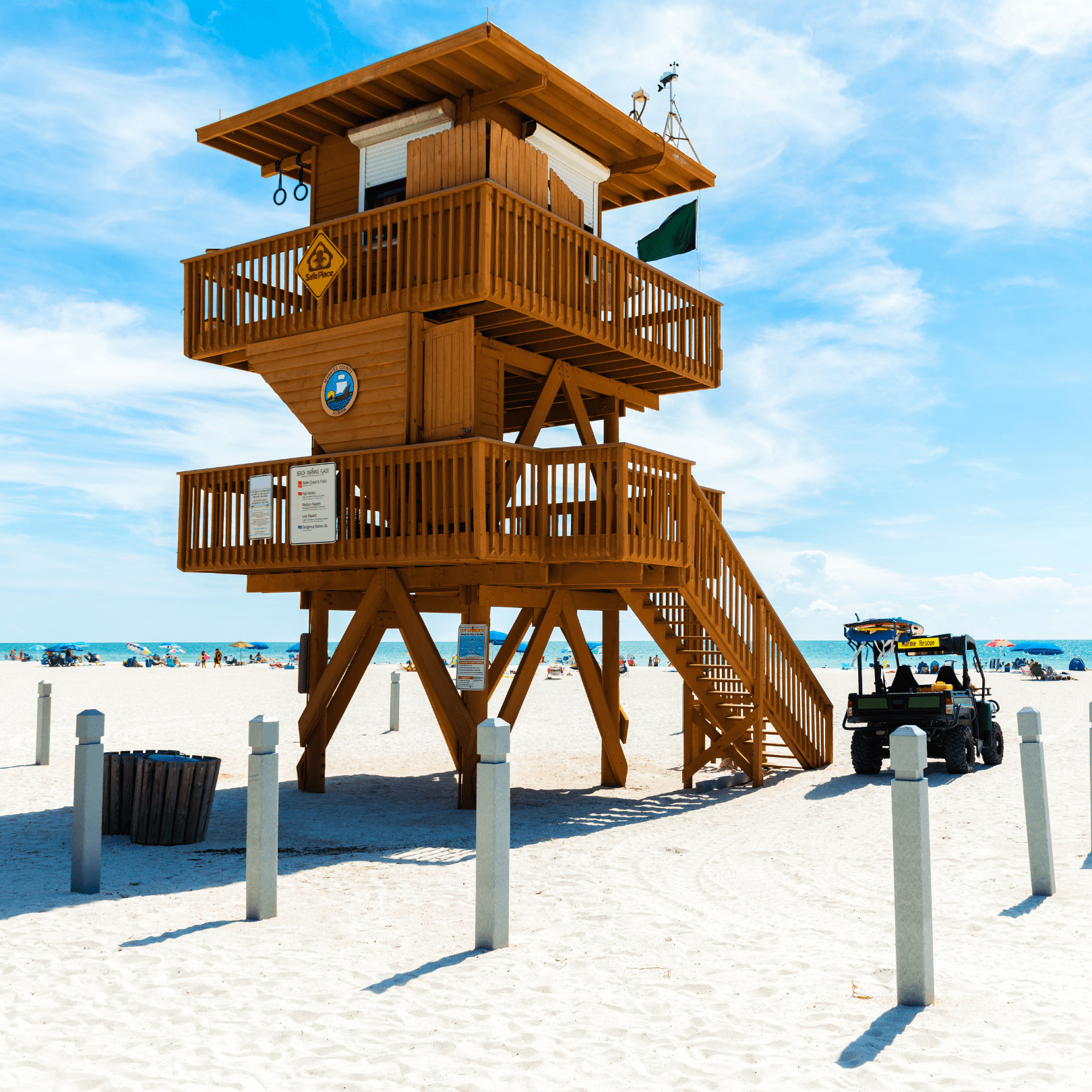 A short distance from our Anna Maria island vacation rentals, this is a two story wooden life guard stand on Manatee Beach on Anna Maria Island