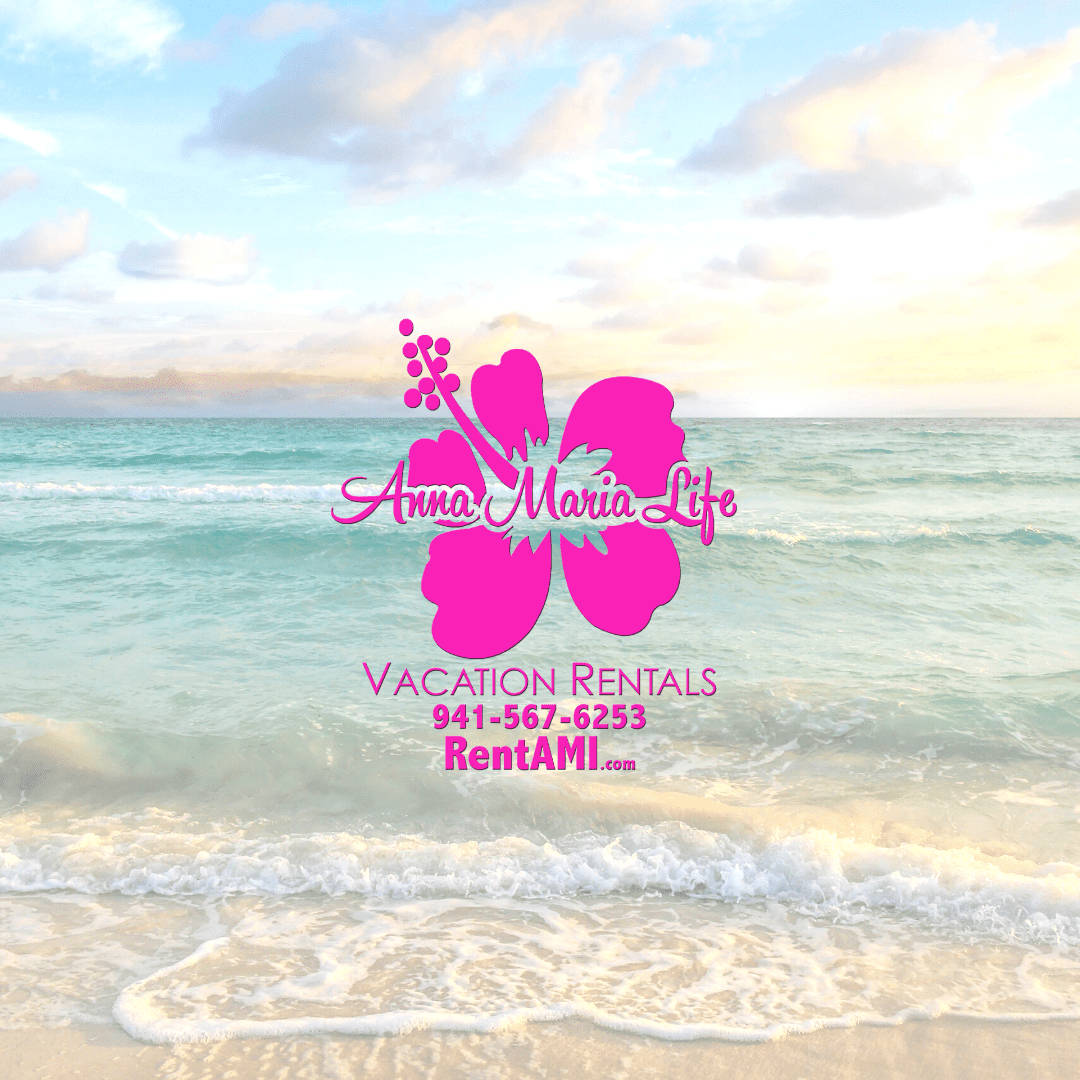 Beach photo with Logo for Anna Maria Life Vacation Rentals on a contact phone number