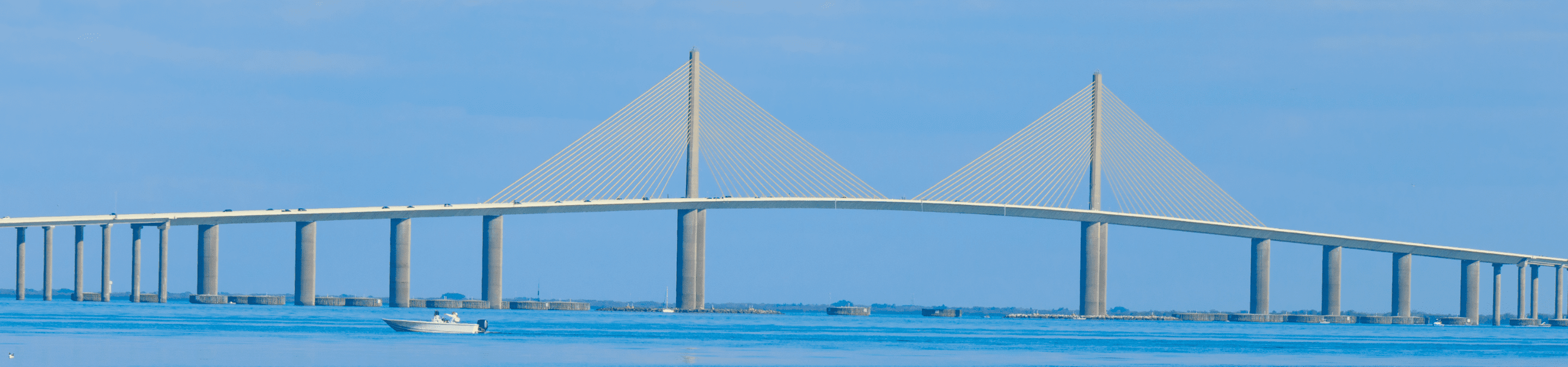 view from the water looking at the Sunshine Skyway bridge over the lower Tampa Bay connecting St Petersburg to Terra Ceia