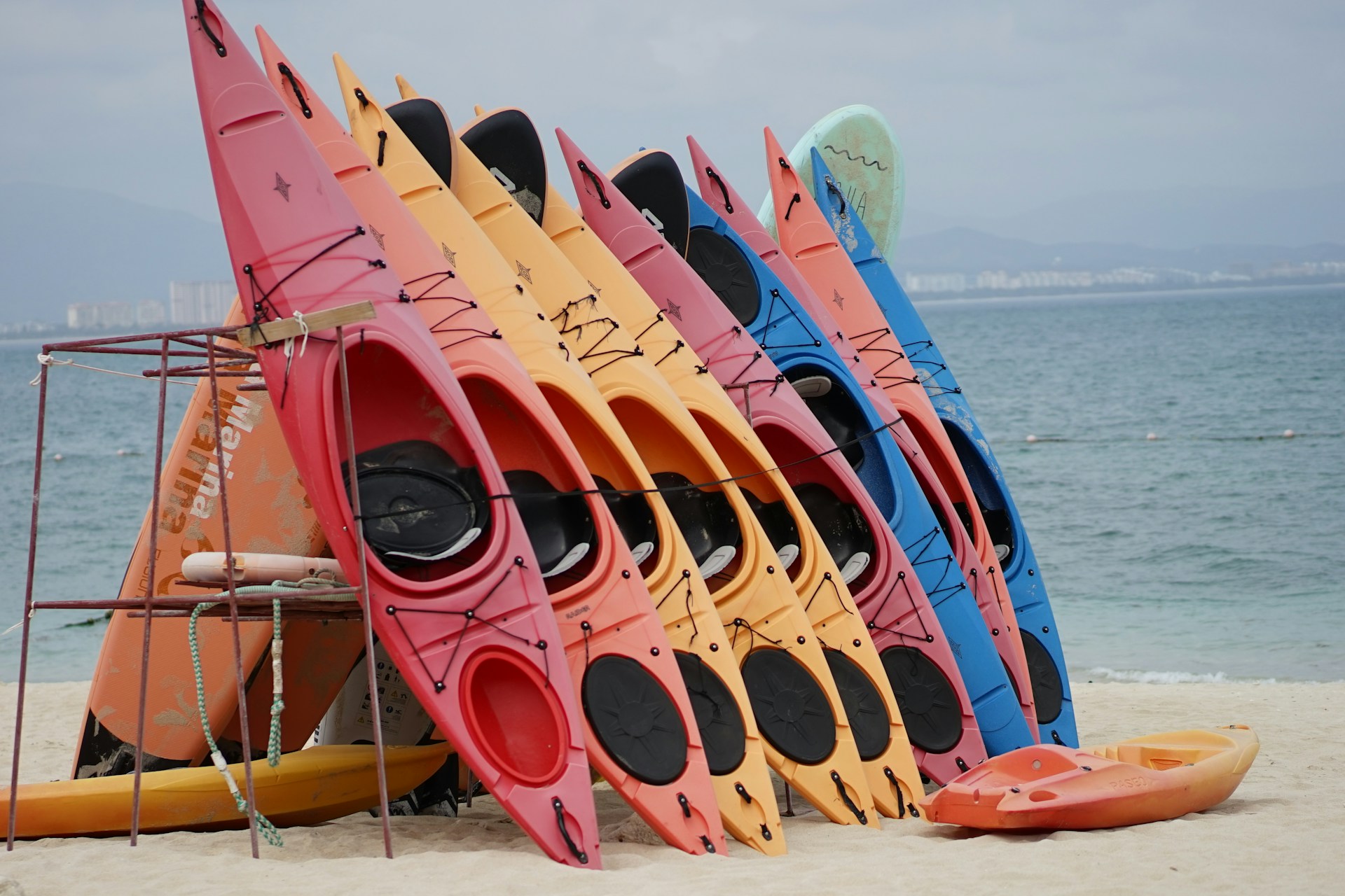 Kayaks on a beach