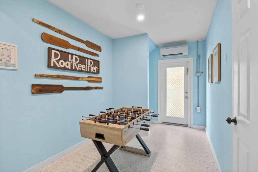 Foosball table in blue room