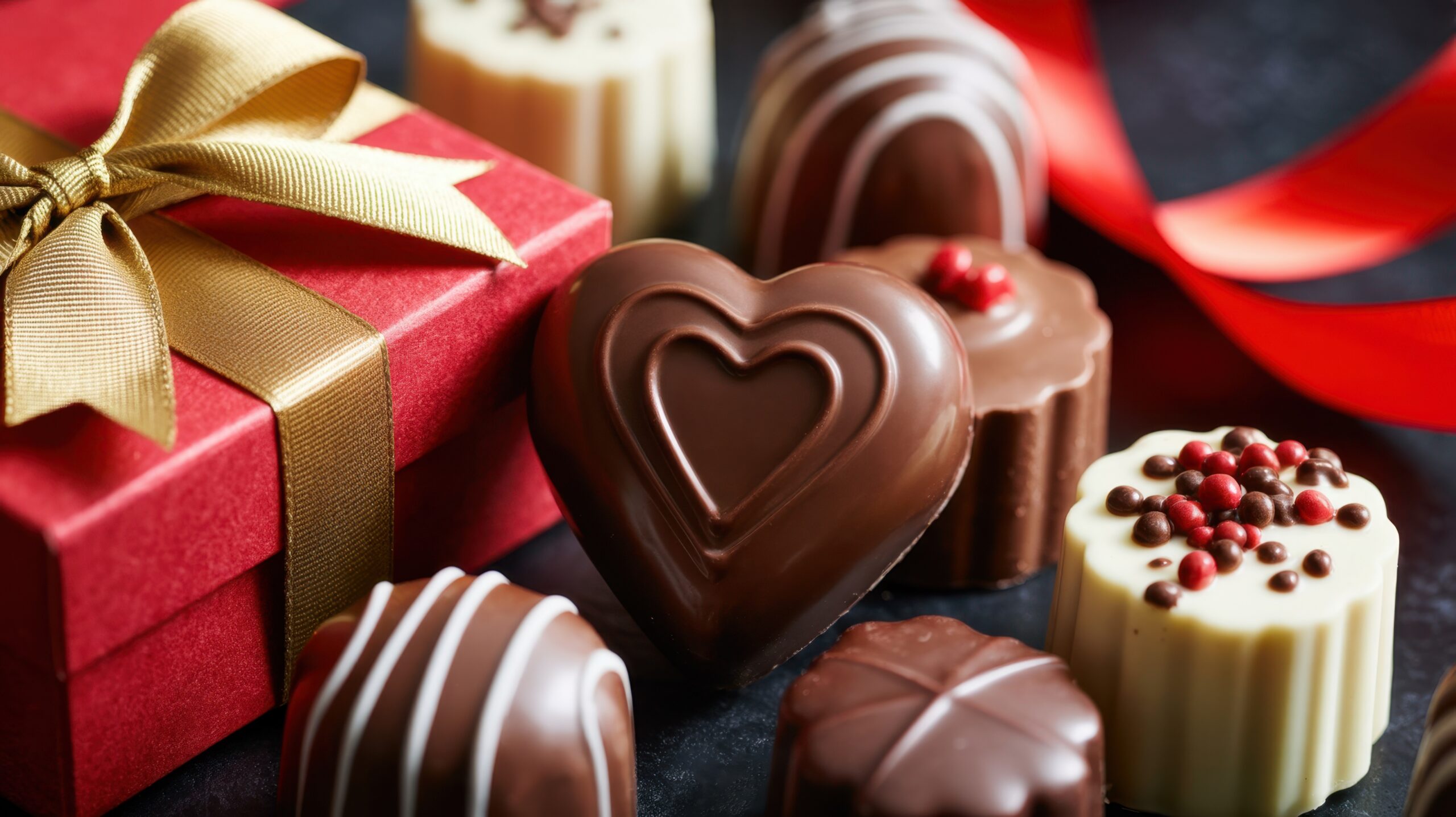 Pieces of chocolate with red box